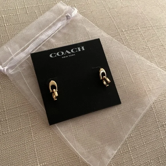 COACH Gold-Tone Signature C Double Drop Stud Earrings - Picture 6 of 7